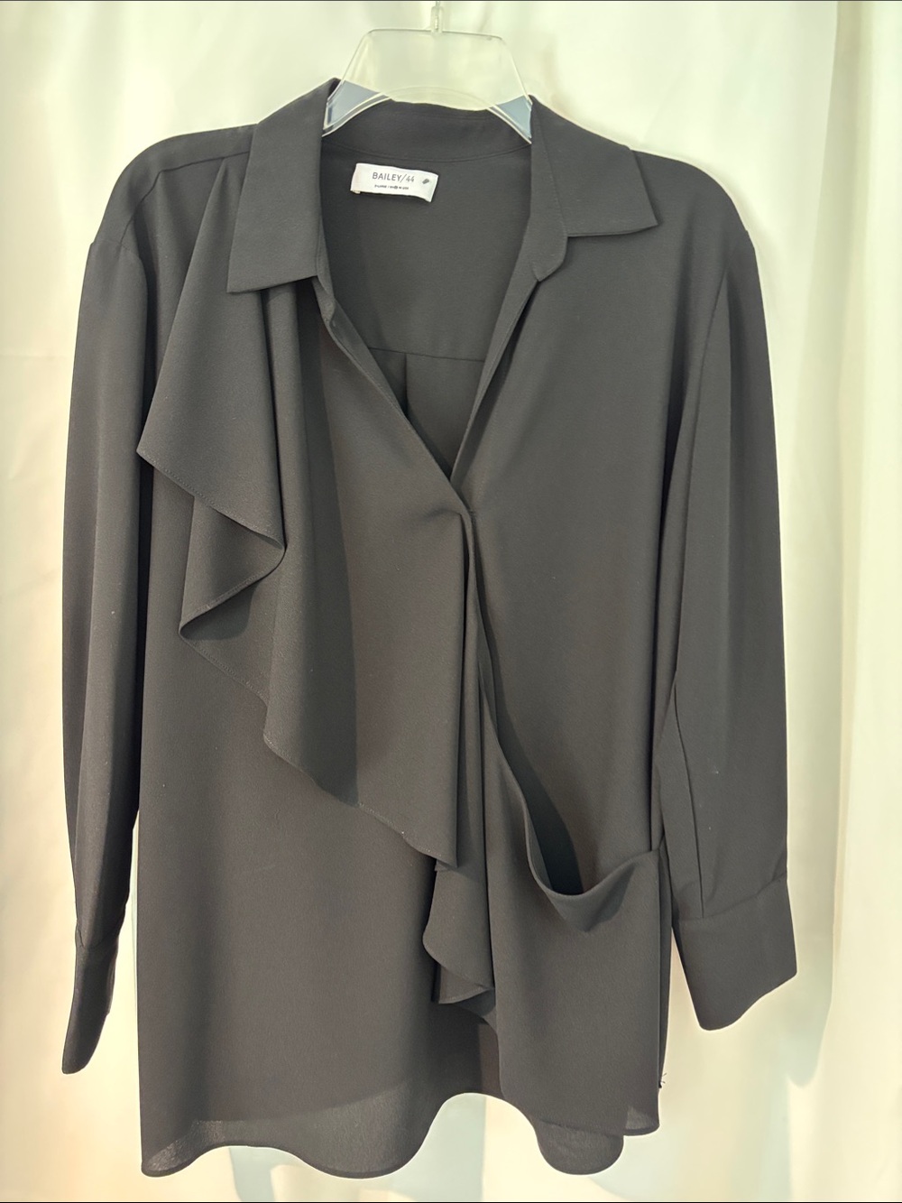 Bailey 44 Black Ruffle-Front Collared Blouse